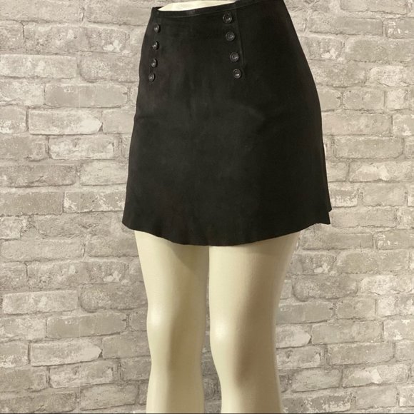NWOT Black Suede Mini Skirt with Button Details - Picture 7 of 7